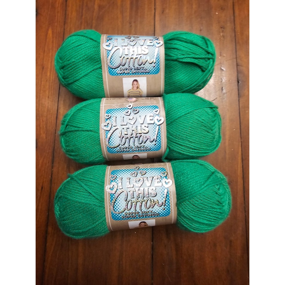 Hobby Lobby I Love This Cotton! Yarn 54 Bright Green 3.5oz 180yd 3 Skeins Lot